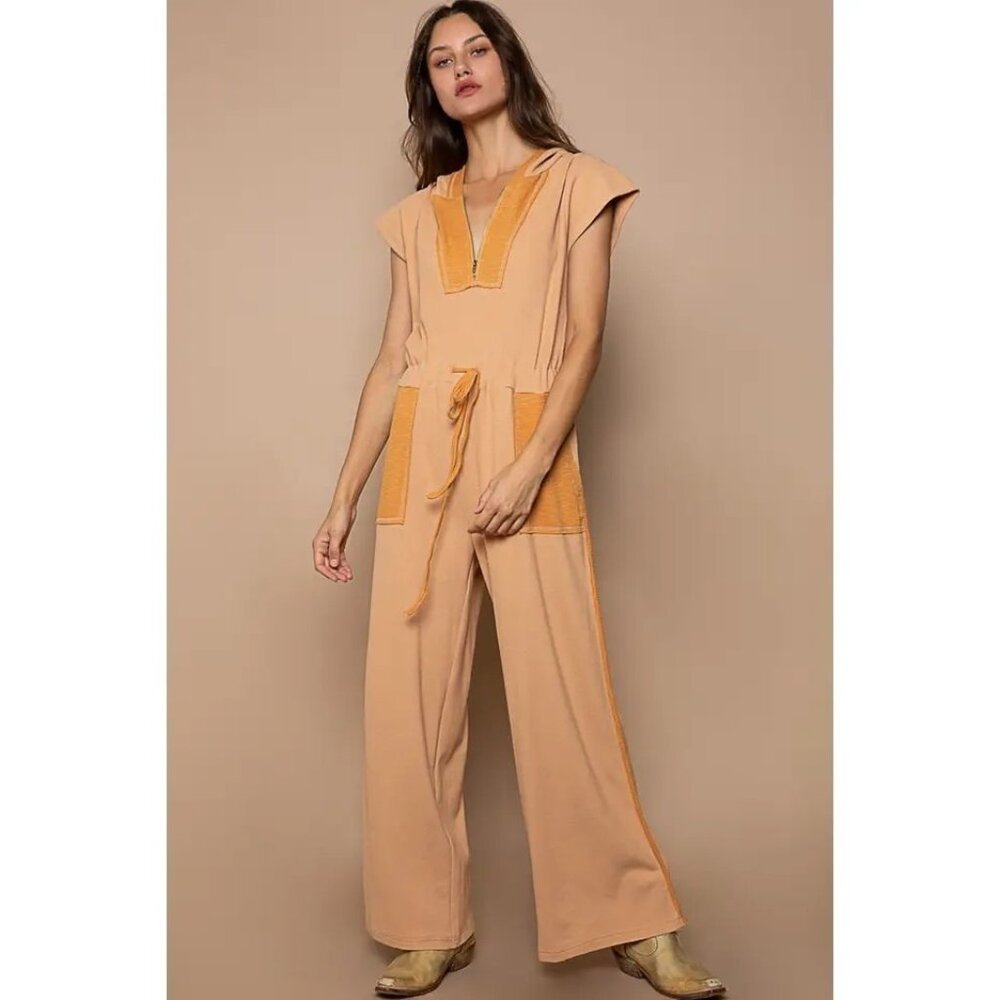 POL Peach/Tan Wide-Leg Jumpsuit